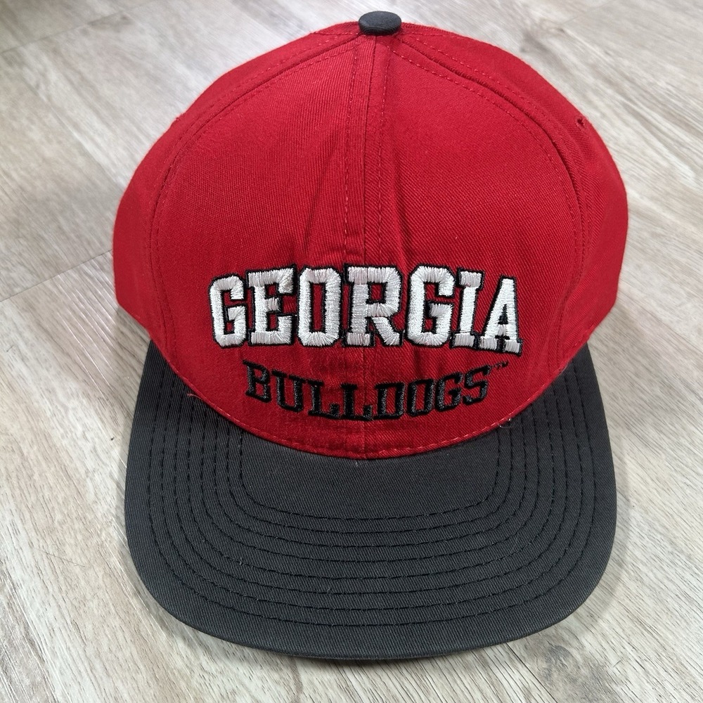 VTG Georgia Bulldogs Snapback Hat College Arch Red Black P Cap Made‎ in USA